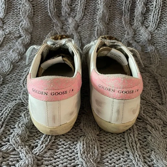 Golden Goose Leopard Print Sneakers with Pink Heel